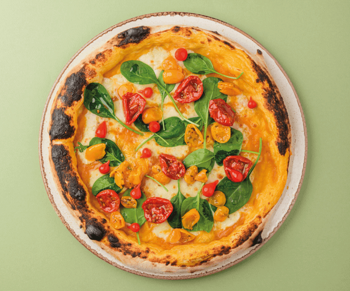 Pizza con pomodorini gialli